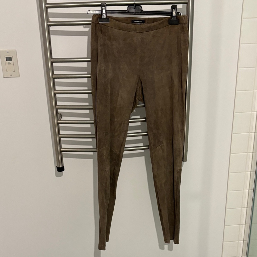 Lamarque Olive-Brown Suede Skinny Pants